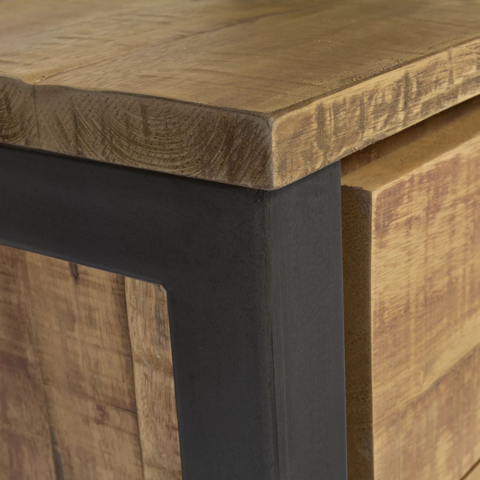 Tv meubel (210cm - 4 deuren) Steelwood - Seasoned Brown/Metaal Zwart