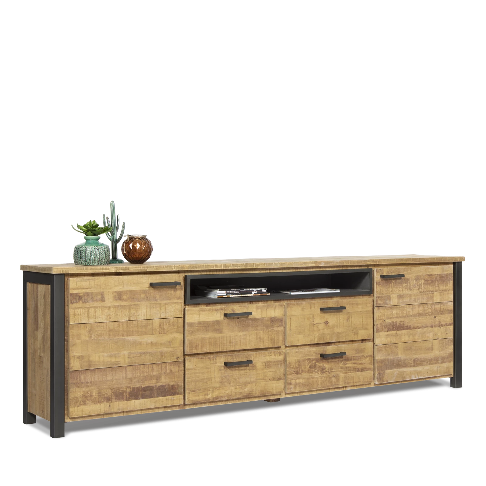 Tv meubel (hoog - 240cm) Steelwood - Seasoned Brown/Metaal Zwart