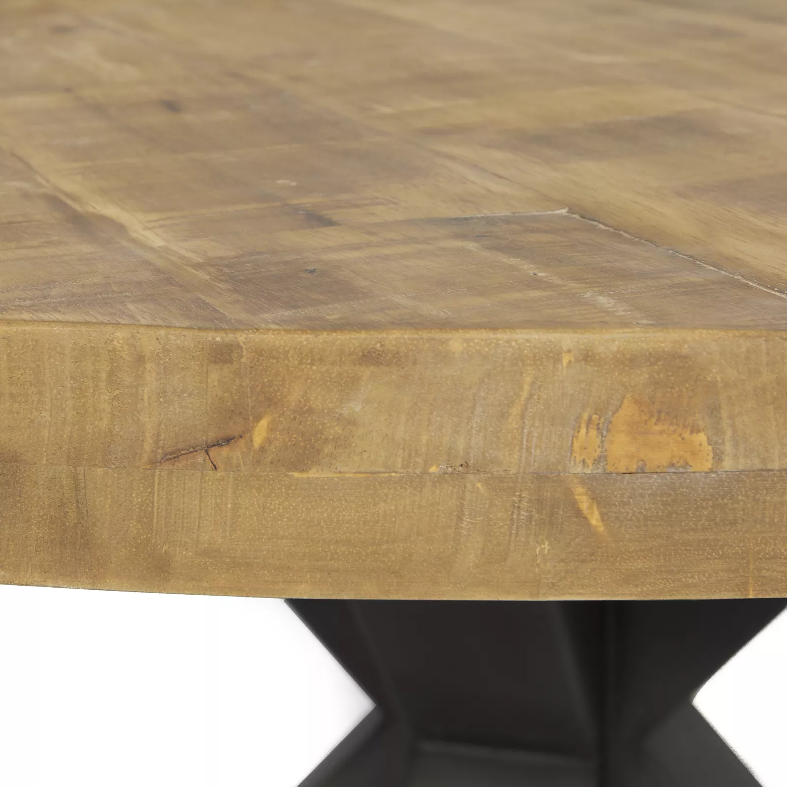 Eettafel (rond 130cm - poot 9,5x9,5cm) Steelwood - Seasoned Brown/Metaal Zwart